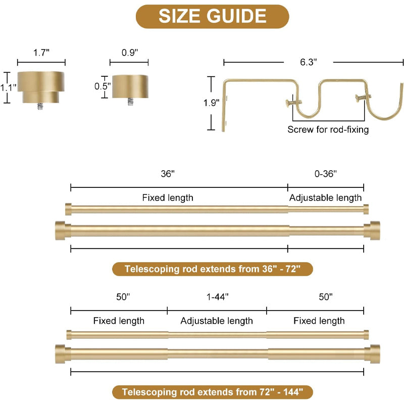 72 to 144 Inch Double Curtain Rods 1 Inch Diameter Heavy Duty Adjustable Double Drapery Rod Set