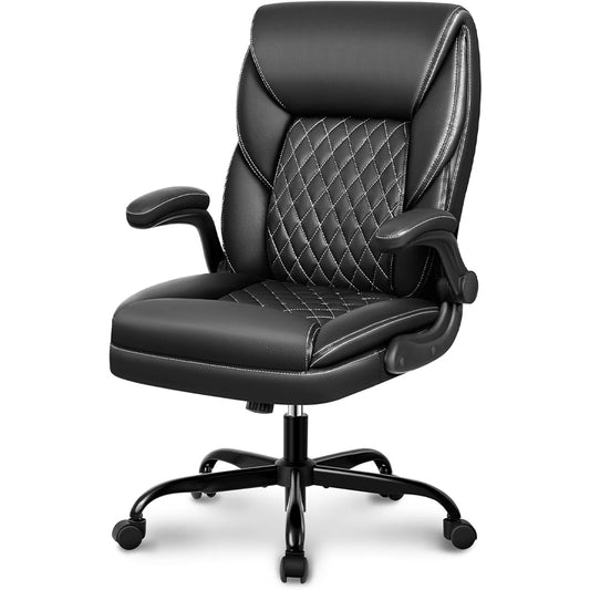 Office Chair Executive Chair PU Leather Office Chair 300lbs Weight Capacity with Adjustable Flip-Up Arms