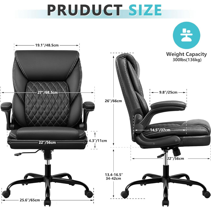 Office Chair Executive Chair PU Leather Office Chair 300lbs Weight Capacity with Adjustable Flip-Up Arms