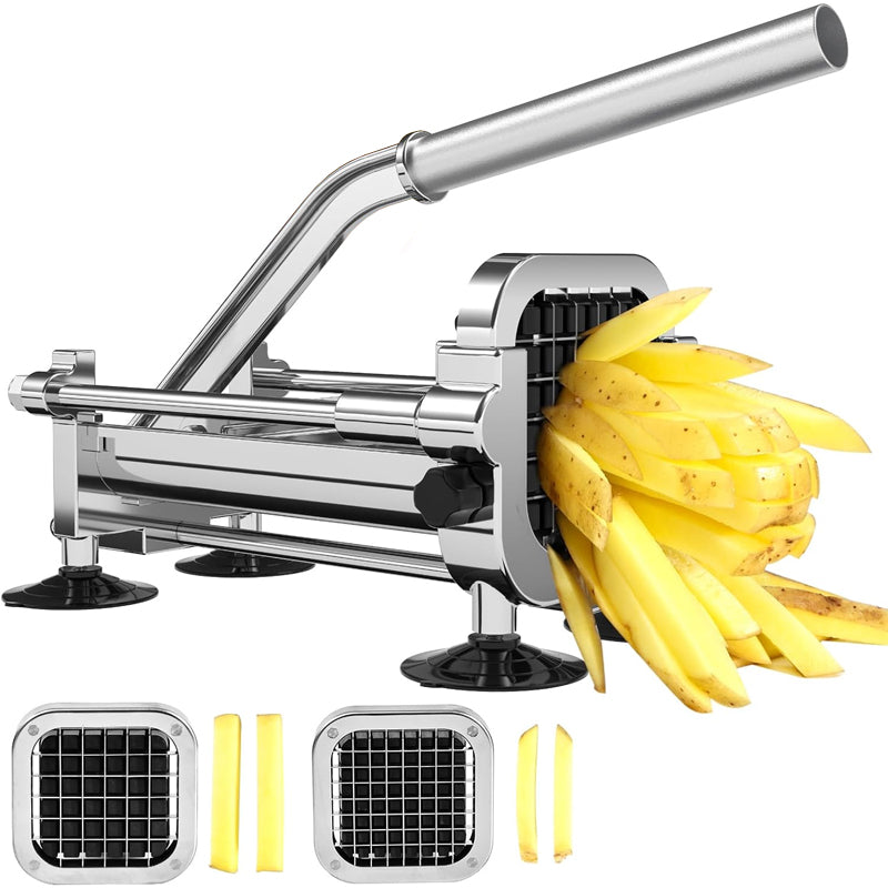 French Fry Cutter with 1/2 Inch and 3/8 Inch Blades Stainless Steel Manual Potato Cutter