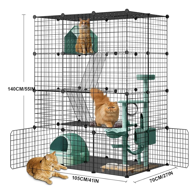 4-Tier Large Cat Cage 41 x 27 x 55 inch Indoor DIY Metal Playpen Detachable Enclosure for 1-4 Cats