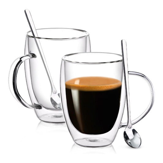 Double Wall Coffee Glass Clear Coffee Mugs with Handle Insulated Glass Coffee Mugs