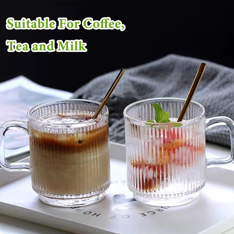 Glass Coffee Mugs with Handle and Spoon 350ml Coffee Glass with Bamboo Lid for Hot/Cold Beverages