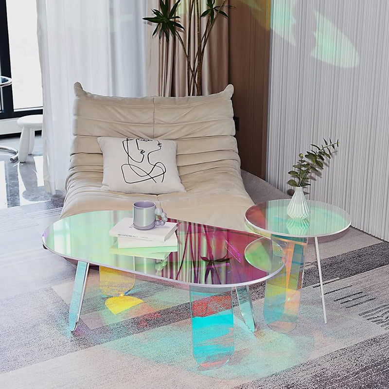 Iridescent Acrylic Coffee Table 13.8 Inch High End Table for Living Room Courtyard Terrace