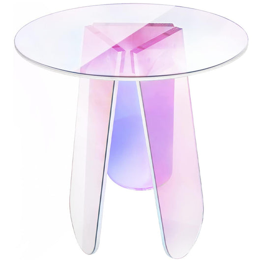 Round Side Table Iridescent Acrylic Coffee Table Modern Accent Table Colorful Table for Bed Room Living Room