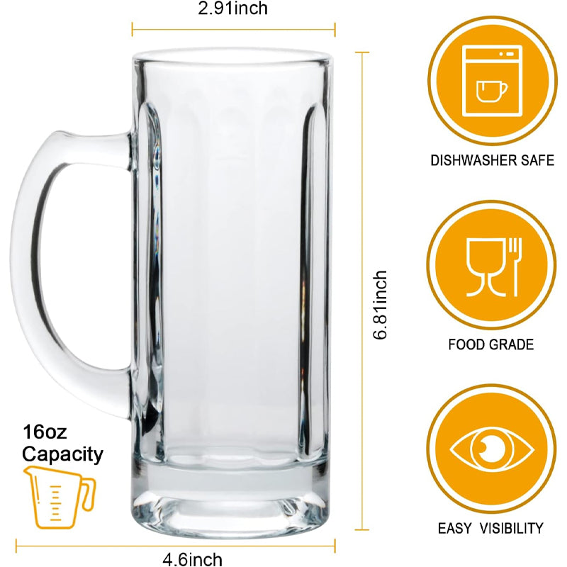 Glass Beer Mug Clear 500ml 16 oz Glass Mug with Handle Versatile Glass Cup