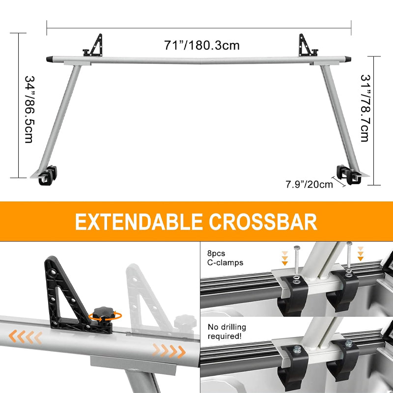 Universal Truck Rack 71"x31" Aluminum Ladder Rack 960 lbs Capacity Truck Ladder Rack for Kayaks