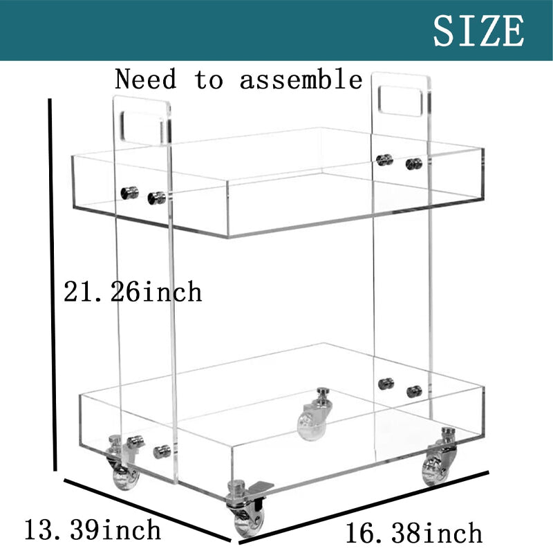 Acrylic Cart 2 Tier Utility Cart Rolling Storage Cart Acrylic Bedside Table Clear Acrylic Cart