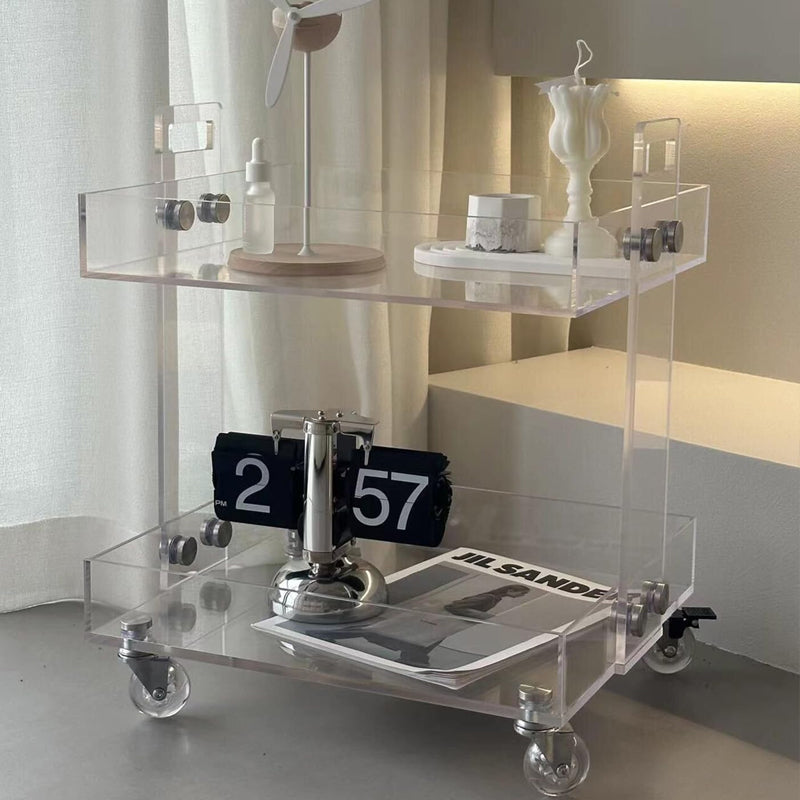 Acrylic Cart 2 Tier Utility Cart Rolling Storage Cart Acrylic Bedside Table Clear Acrylic Cart