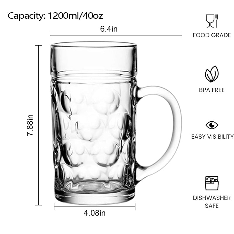 1200ml/40oz Big Beer Mug Jumbo Glass Beer Mug With Handle Super Beer Glass BPA Free