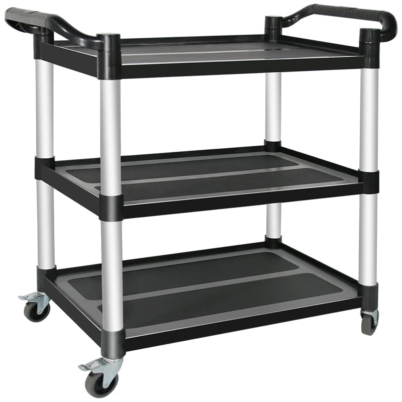 3-Tier Plastic Utility Cart 420 lbs Utility Service Cart with Lockable Wheels for Warehouse Kitchen