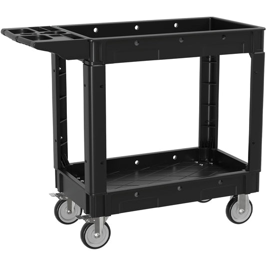 1000 lbs Utility Cart 2 Shelf Heavy Duty Service Cart with 360° Swivel Wheels Utility Service Cart