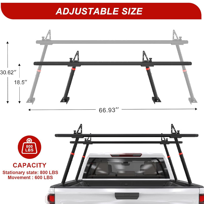 Truck Ladder Rack 800 lbs Capacity Adjustable Universal Truck Bed Ladder Rack Aluminum Ladder Rack