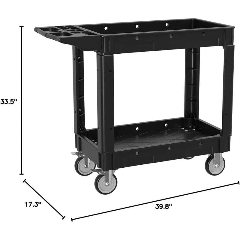 1000 lbs Utility Cart 2 Shelf Heavy Duty Service Cart with 360° Swivel Wheels Utility Service Cart