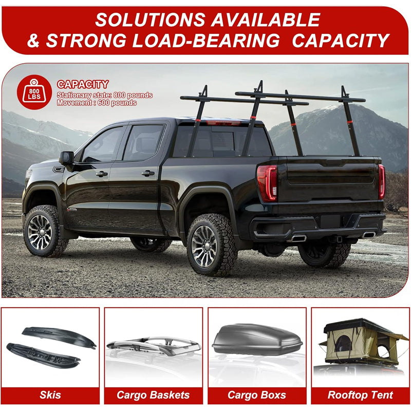 Truck Ladder Rack 800 lbs Capacity Adjustable Universal Truck Bed Ladder Rack Aluminum Ladder Rack