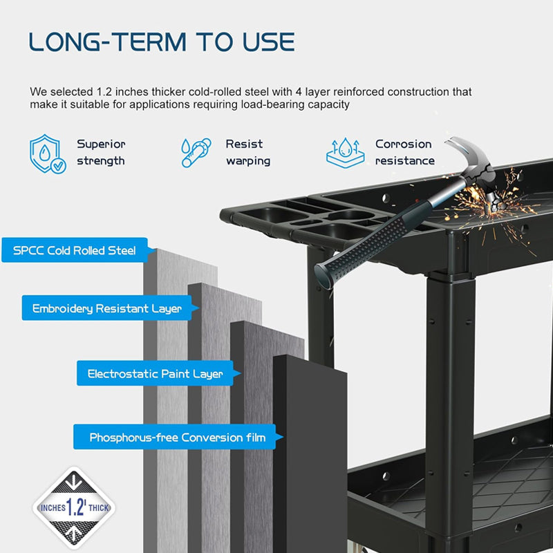 2000 lbs Utility Cart Large Plastic Utility Cart Service Cart for Warehouse Garage Cleaning