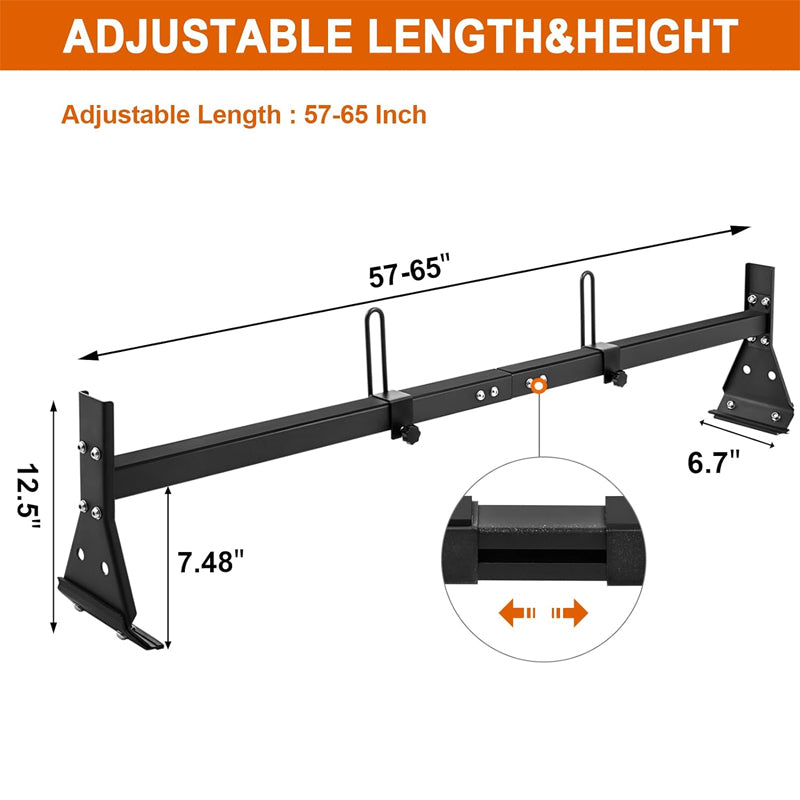 Van Ladder Rack 3 Bars 800 lbs Capacity Adjustable Matte Coating Van Rack for Vans with Rain Gutter