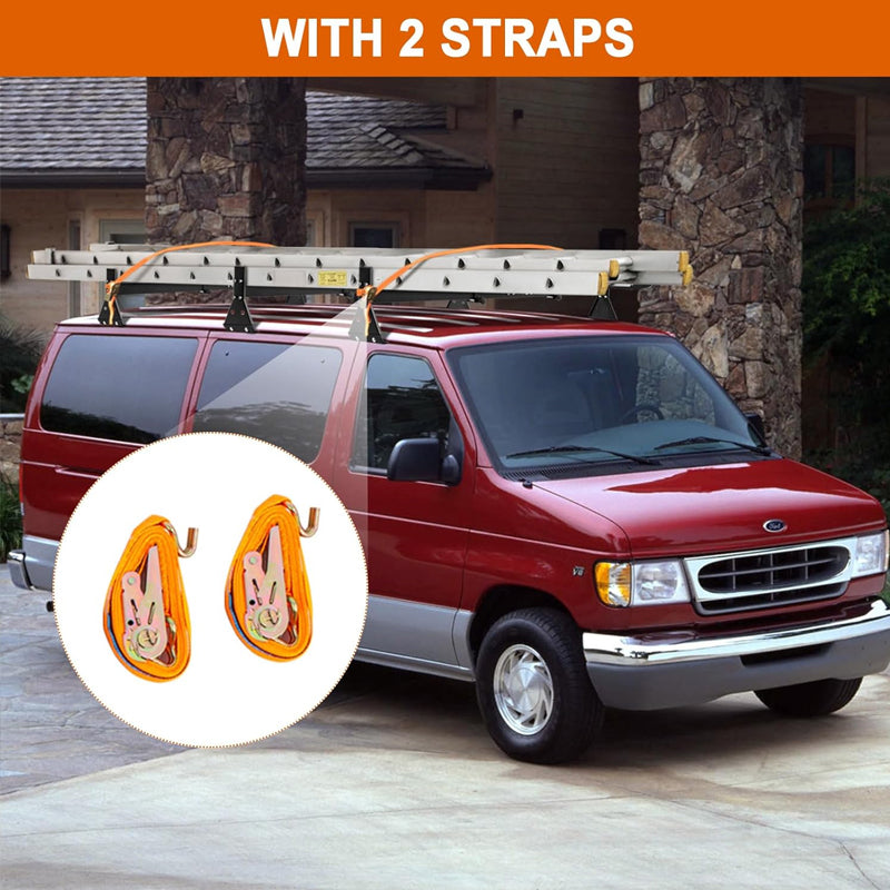 Van Ladder Rack 3 Bars 800 lbs Capacity Adjustable Matte Coating Van Rack for Vans with Rain Gutter