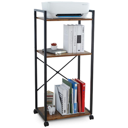 3 Tier Printer Stand with Wheels Height Adjustable Storage Shelf for Home Office Organization