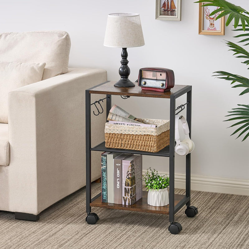 Printer Stand with Storage Shelves and Hooks 3 Tier Printer Stand Height Adjustable Printer Cart