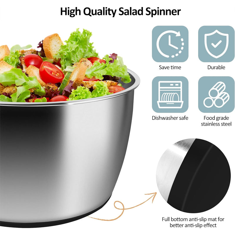 5Qt Stainless Steel Salad Spinner Large Vegetable Dryer with Drain Bowl Colander Spinner