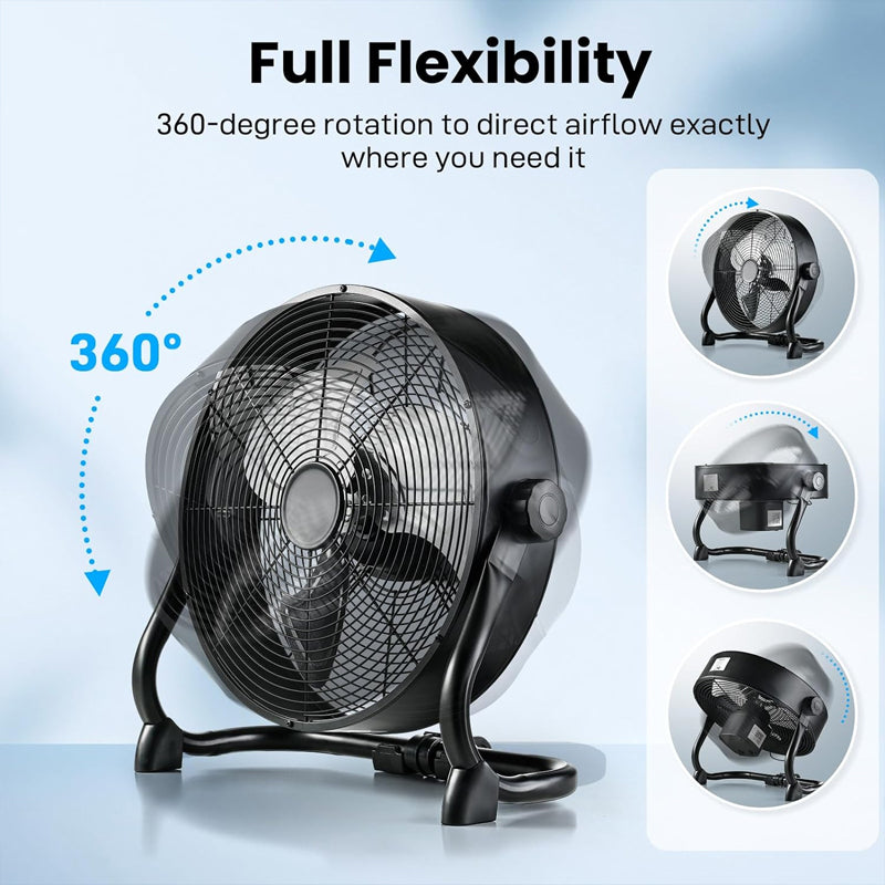 12" Cordless Fan Portable Rechargeable Cordless Fan 360° Tilt Industrial Heavy Duty Floor Fan