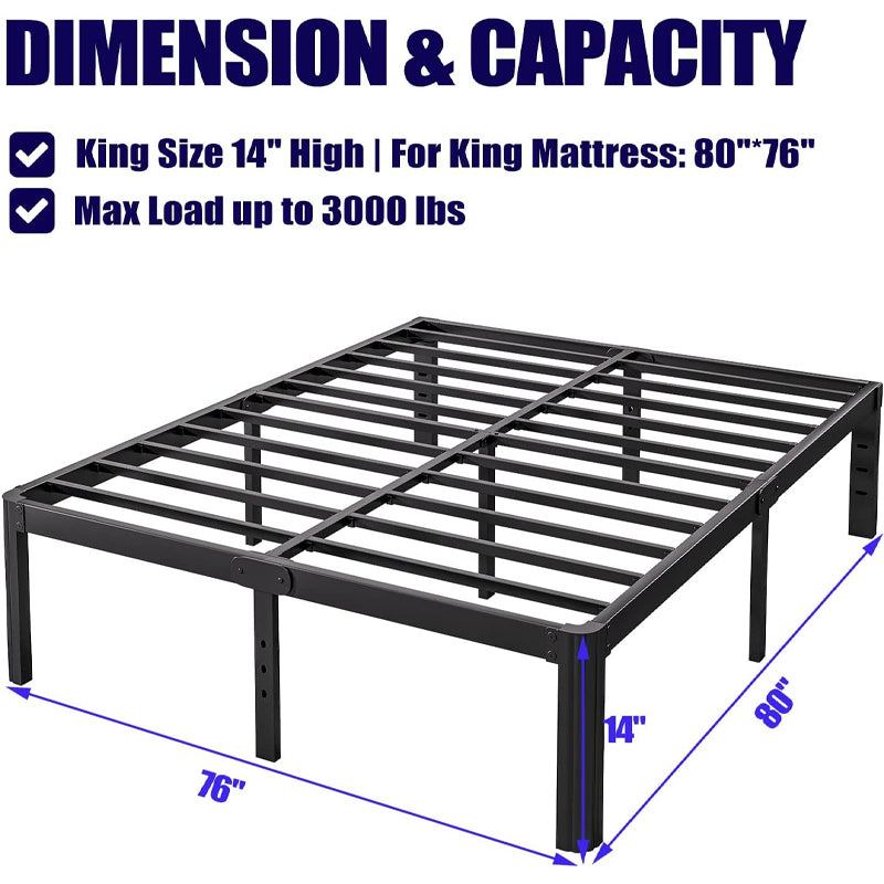 14 Inch King Bed Frame 3000 lbs Loading Capacity Heavy Duty Metal Bed Frame with Round Corners Noise Free