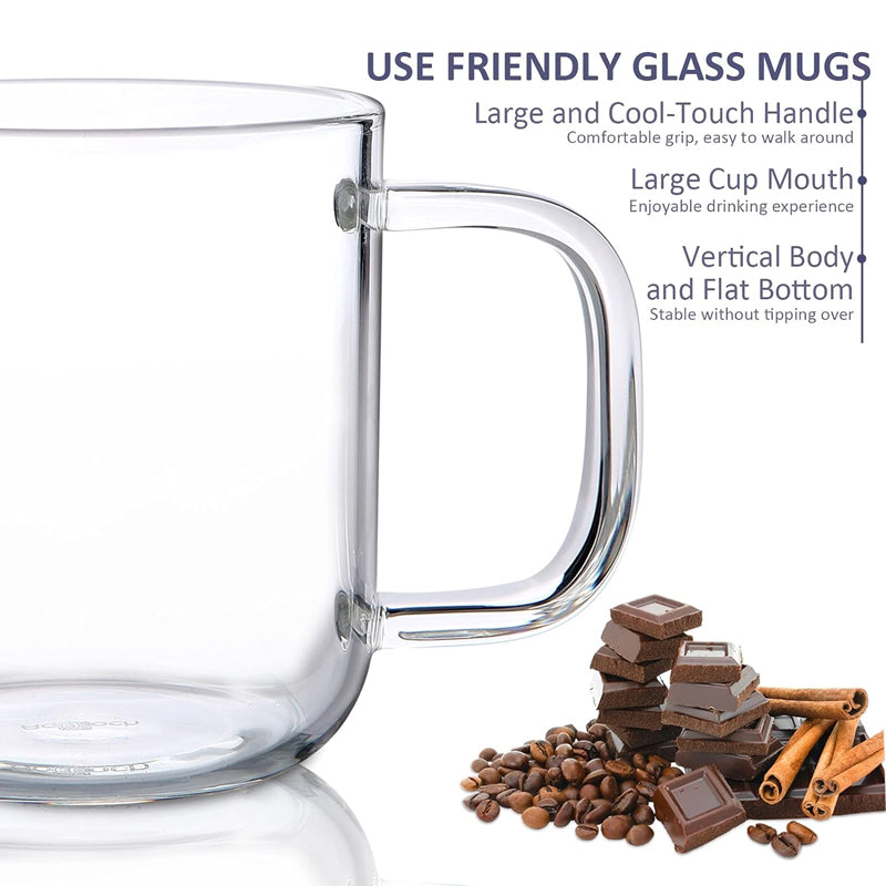 480ml/16oz Large Coffee Glass Hot/Cold Coffee Cup Tea Beverage Drinking Glass