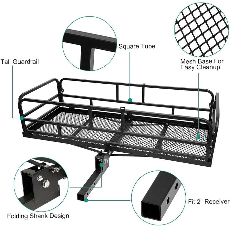 60" × 24" × 14" Hitch Cargo Carrier Folding Trailer Hitch Mount Cargo Rack 400lbs Loading Capacity