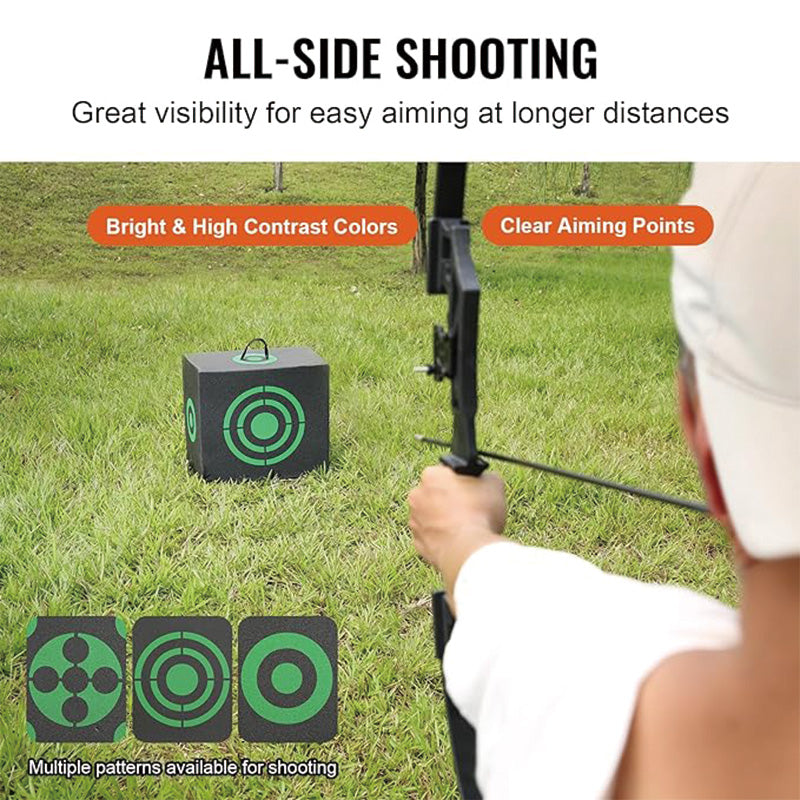 Archery Target Block, 16"x18" All-Side Bow Target Block, Outdoor Portable Archery Target with Carry Handle, Easy Arrow Removal,Lightweight, Easy to Transport, Black