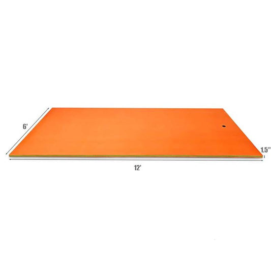 12' x 6’ Floating Water Pad, 3-Layer Tear-Resistant XPE Foam Mat,Floating Island for Lake, Pool, Ocean, Beach, and Boating,Orange