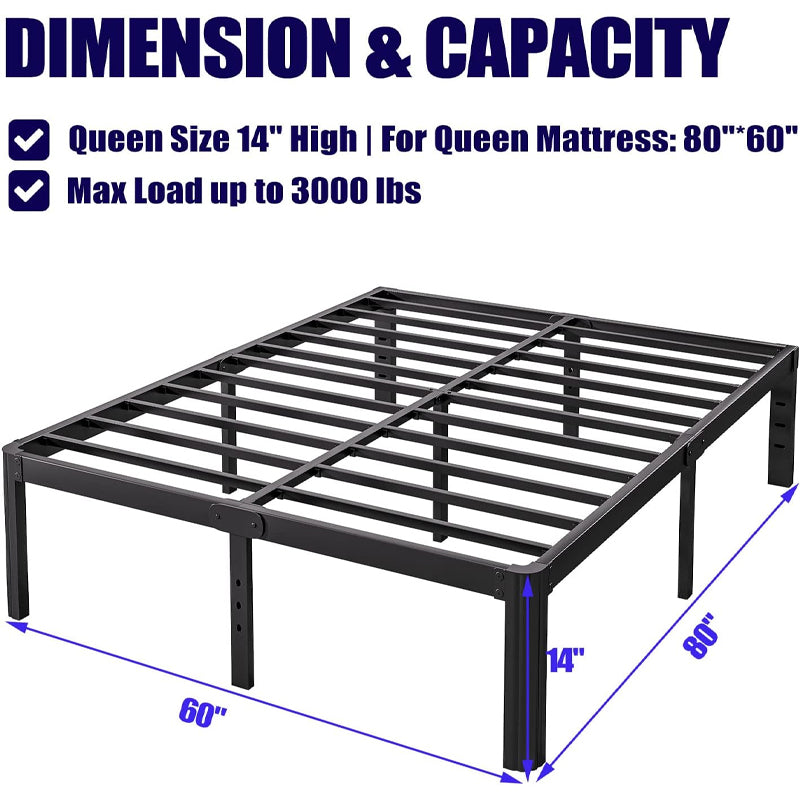 14 Inch Queen Bed Frame 3000 lbs Loading Capacity Squeak Resistant Bed Frame Platform