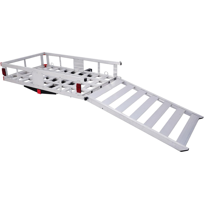 50" × 29.5" × 8.7" Trailer Hitch Cargo Carrier Aluminum Luggage Carrier Rack with Folding Ramp