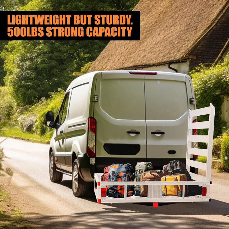 50" × 29.5" × 8.7" Trailer Hitch Cargo Carrier Aluminum Luggage Carrier Rack with Folding Ramp