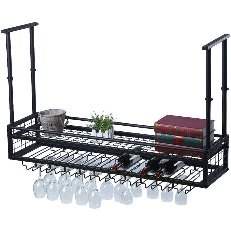 Ceiling Wine Glass Rack 47.2 x 11.8 inch Adjustable Industrial Wine Rack Shelf for Wall Metal Iron Wine Shelf