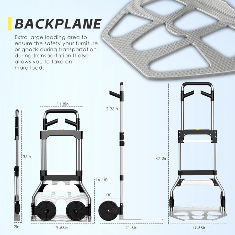 340 lbs Folding Hand Truck Aluminum Portable Dolly Cart with Telescoping Handle and Rubber Wheels