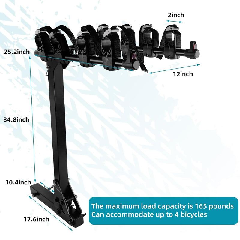 Hitch Mount Bike Rack 165lbs Capacity 4-Bike Carrier Rack Steel Bicycle Carrier Rack for 2" Hitch Receiver