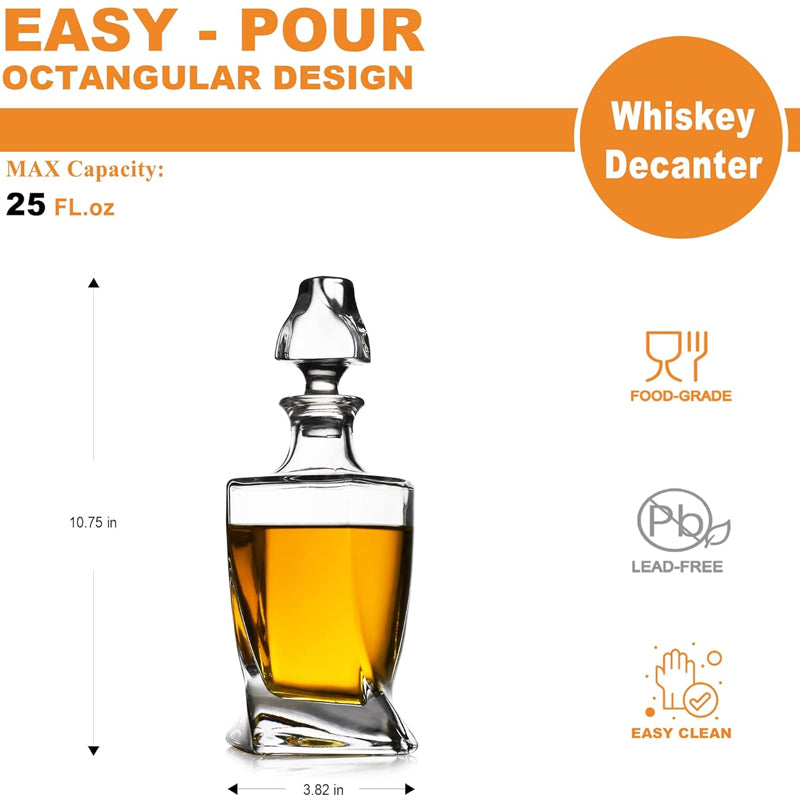 750ml/25oz Whiskey Decanter with Stopper Twisted Decanter for Liquor Scotch Bourbon Vodka Brandy