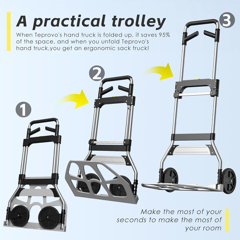 340 lbs Folding Hand Truck Aluminum Portable Dolly Cart with Telescoping Handle and Rubber Wheels