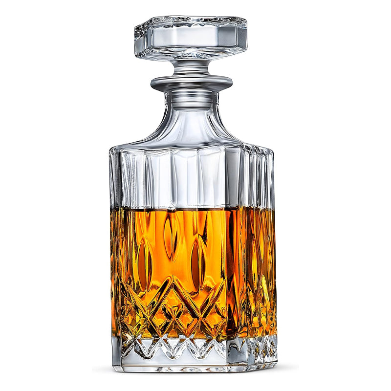 Square Whiskey Decanter 750ml/25oz Lead-Free Glass Decanter with Stopper Spirits Decanter