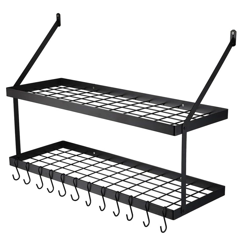 30-Inch Pot Rack Wall Mounted Hanging Rack Pot Organizer Black with 12 S-Hooks