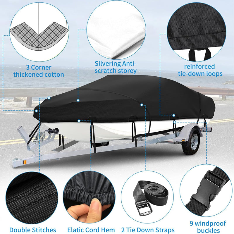 14'-16' Boat Cover 500D Waterproof Boat Cover UV Resistant Marine Grade Outboard Cover