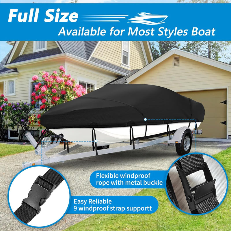 14'-16' Boat Cover 500D Waterproof Boat Cover UV Resistant Marine Grade Outboard Cover