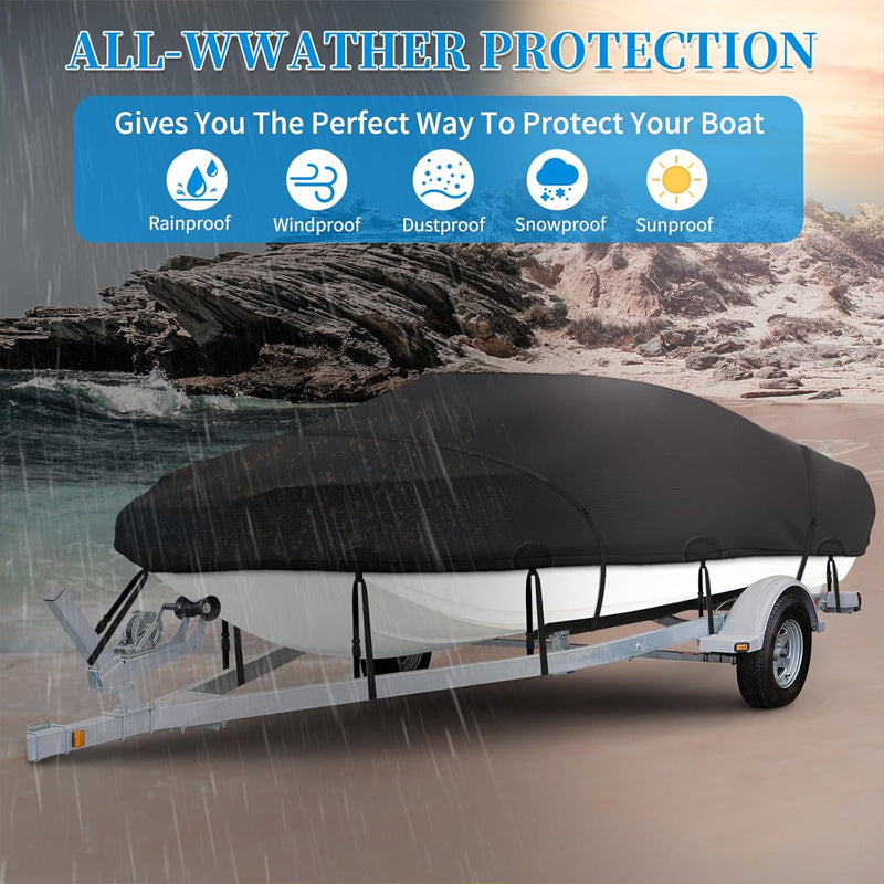 14'-16' Boat Cover 500D Waterproof Boat Cover UV Resistant Marine Grade Outboard Cover