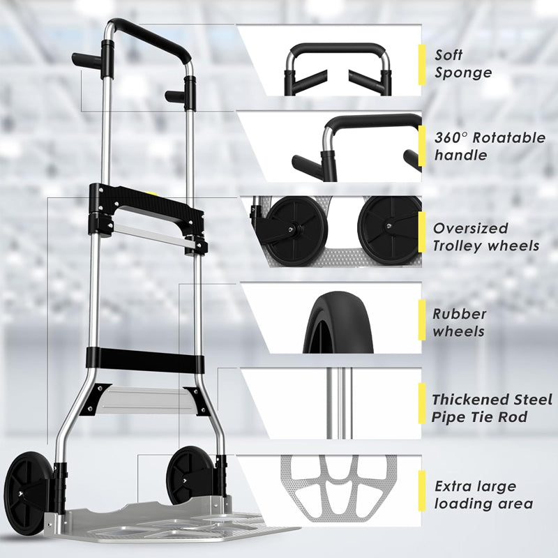 340 lbs Folding Hand Truck Aluminum Portable Dolly Cart with Telescoping Handle and Rubber Wheels