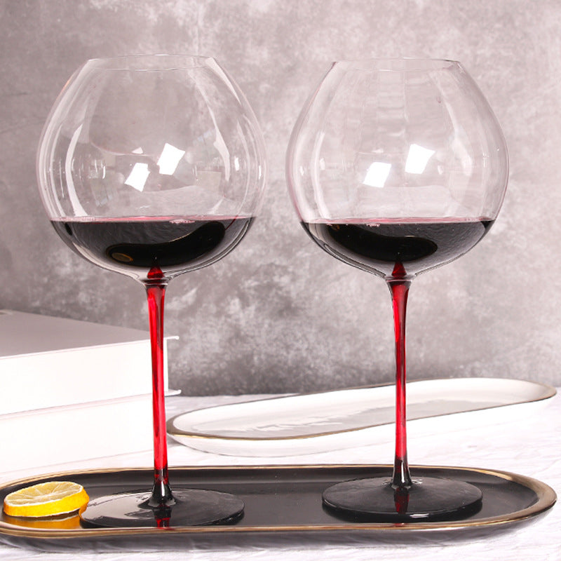 Crystal Wine Glass Stemware 850ml Burgundy Red Wine Goblet 10pcs Red Column Black Bottom
