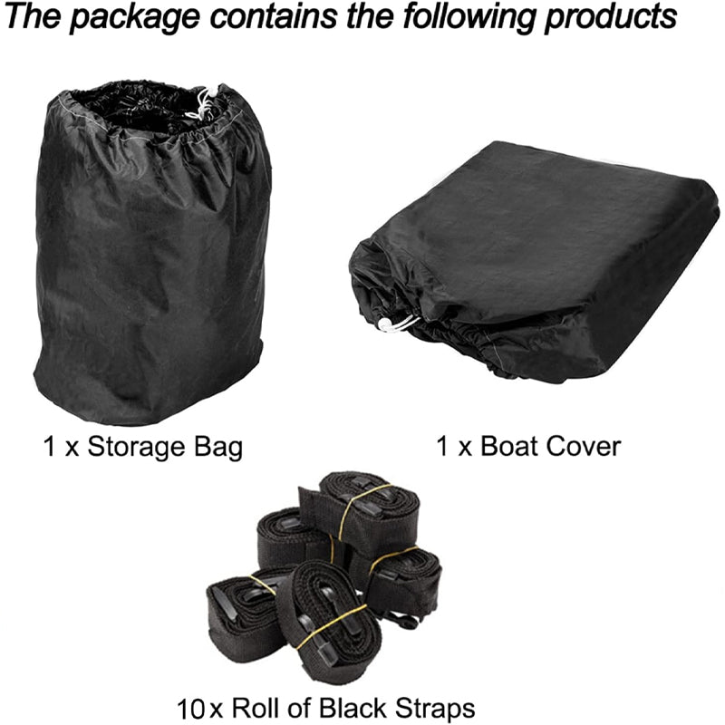 14'-16' 210D Boat Cover Oxford Fabric Trailerable Boat Cover Waterproof Mooring Cover with Strap Black