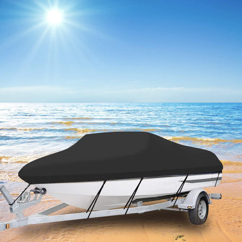 14'-16' 210D Boat Cover Oxford Fabric Trailerable Boat Cover Waterproof Mooring Cover with Strap Black