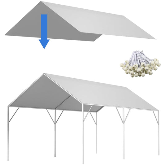 10' x 20' Carport 220G Heavy Duty Replacement Canopy Cover with 48 Ball Bungees