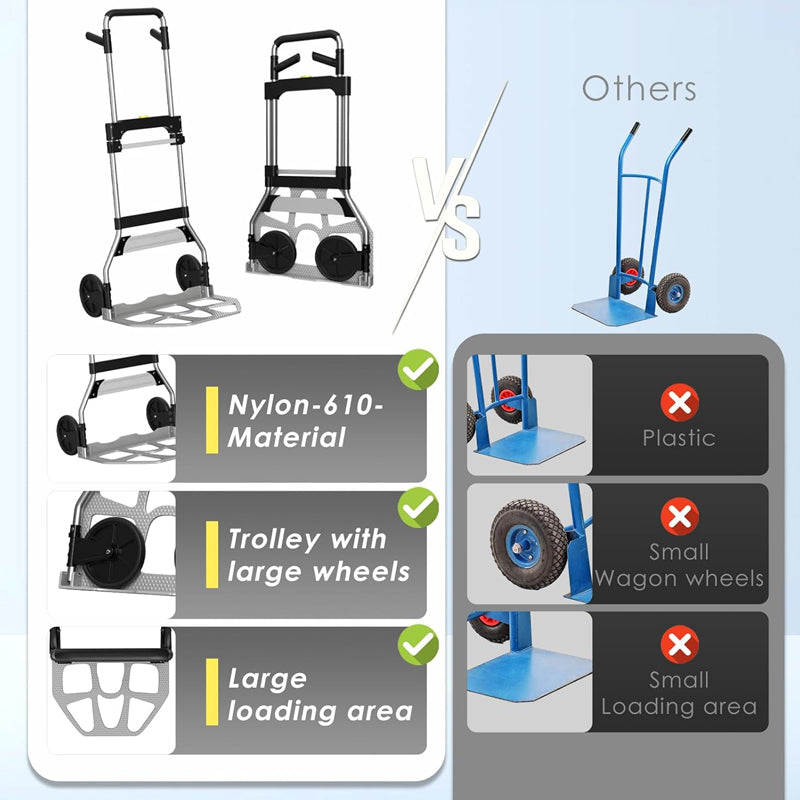 340 lbs Folding Hand Truck Aluminum Portable Dolly Cart with Telescoping Handle and Rubber Wheels